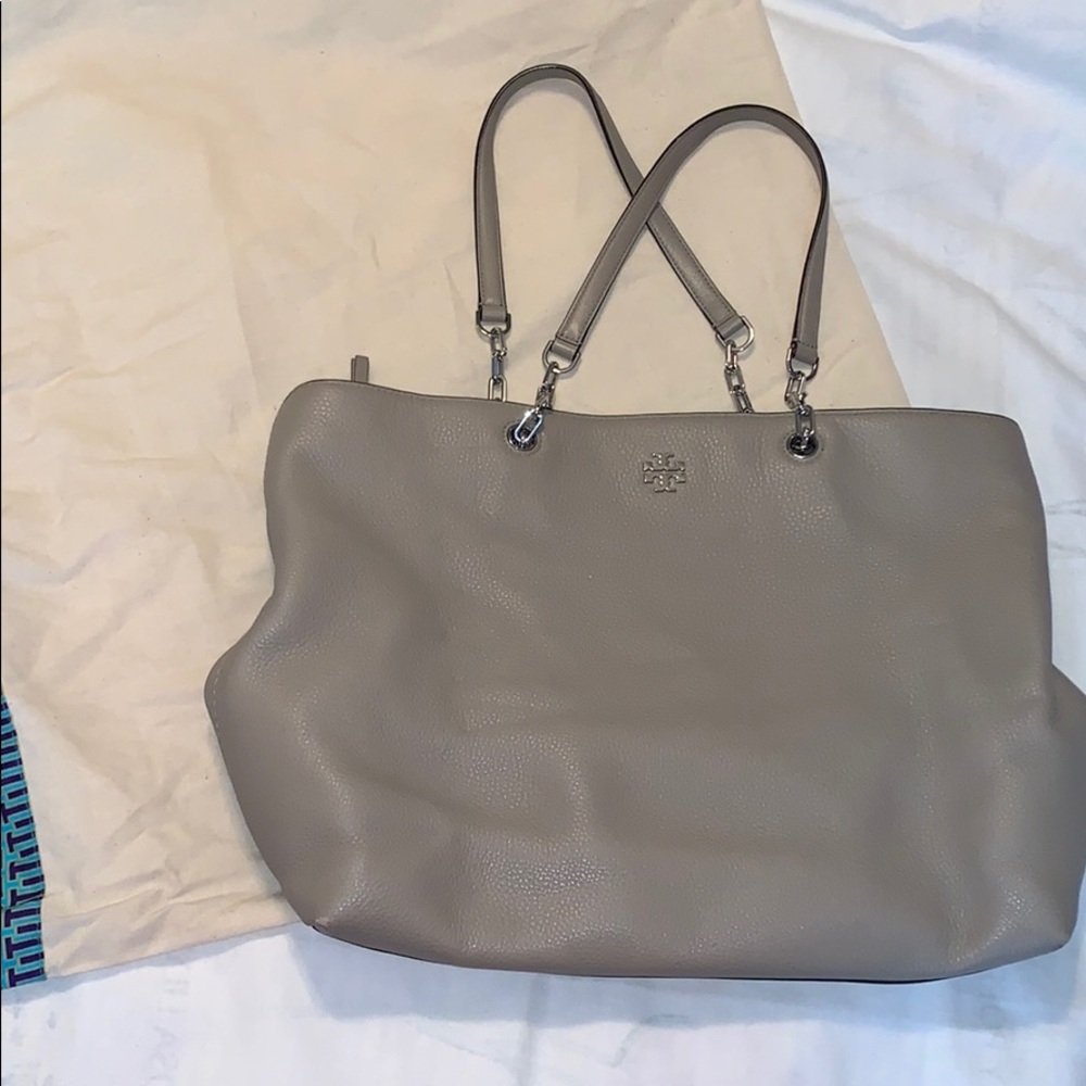 Tory Burch Taupe Leather Double-Handle Tote